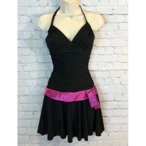 Beata Studio LA Mini Dress Back Ruched Halter Pink Bow Accent Bodycon Size 3/4